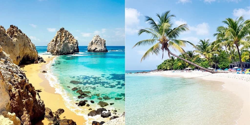 Beach collage at Cabo Things To Do Vs Tulum: What You Need to Know two beach scenes, clear water