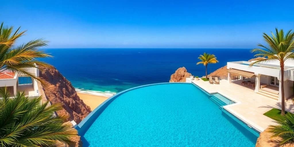 Infinity pool at Cabo Villa Ranked: What You Need to Know with ocean and beach below