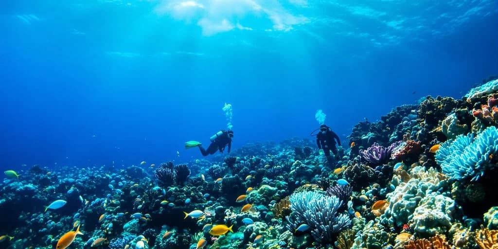 Scuba divers at Cabo Water Sports Equipment Included vs Rental Fee Comparison exploring coral reef with fish