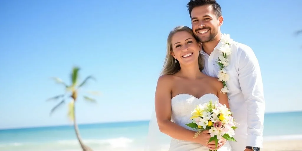 Wedding couple 2 at Cabo Wedding First-Timers: What You Need to Know smiling on beach with ocean