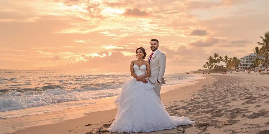 Wedding couple at Cabo Wedding Ranked: What You Need to Know posing on beach at sunset