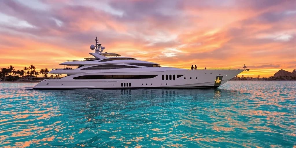 Luxury yacht 6 at Cabo Yacht For Couples: What You Need to Know at sunset, with two people