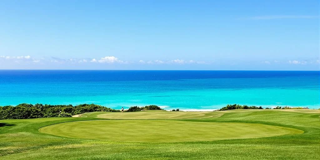 Golf course at Championship Cabo Golf Courses With Ocean Views on Every Hole with ocean and blue sky