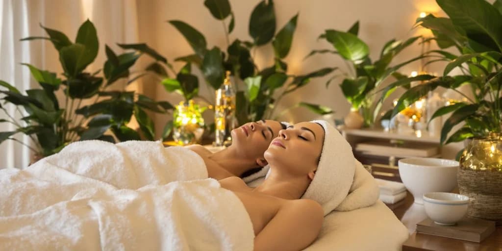 Spa treatment at Couples Cabo Spa Packages Under $500 vs $1,200 US Prices two women, towels, plants