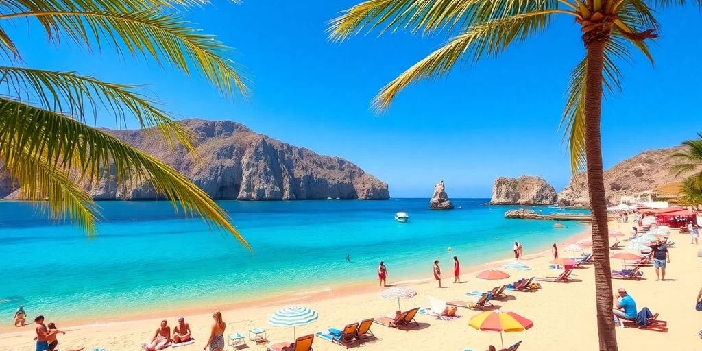 Tropical beach 4 at Discover the Best of Cabo: Your Ultimate Travel Guide for 2026 with people and rock formation