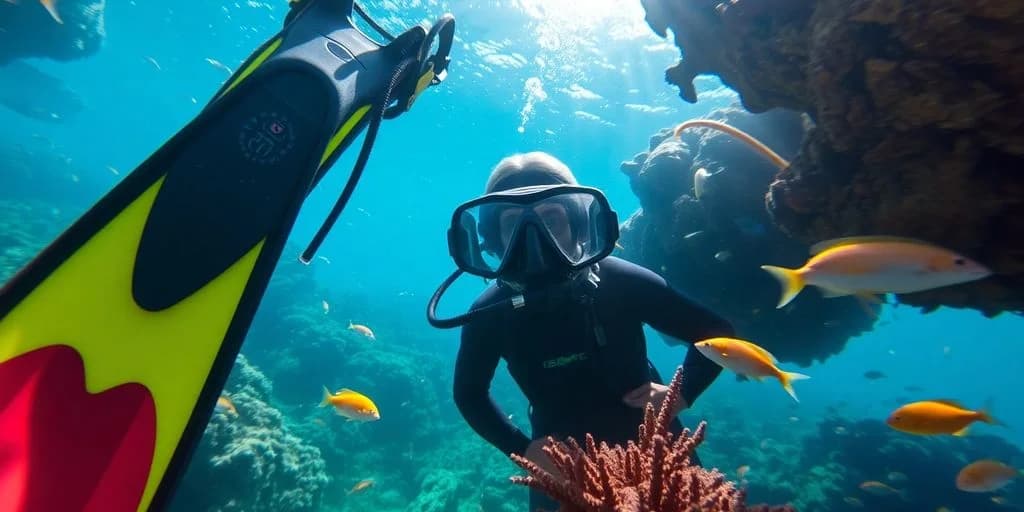 Underwater diver at Diving Equipment Rental in Los Cabos: Price Guide with coral and fish