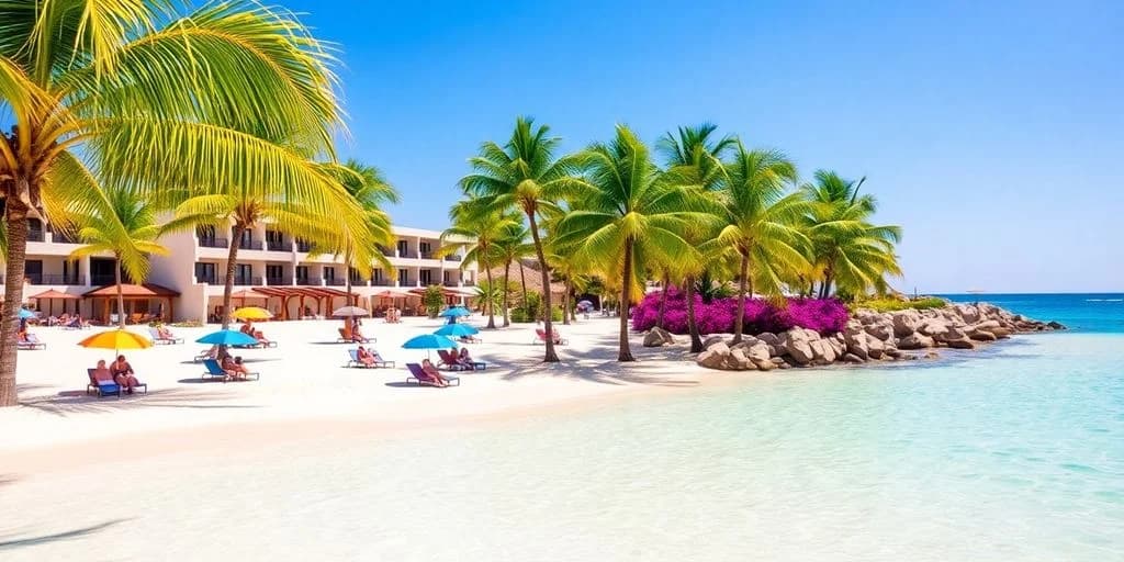 Resort beach area 2 at Dreams Resort Cabo: Vive el Sueño¡Reserva Ahora! with palm trees and lounge chairs