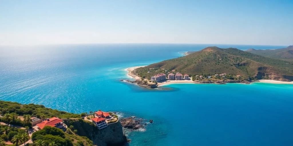 Coastal resort aerial at Esperanza Cabo: Luxury Meets Adventure! with blue ocean, clear sky