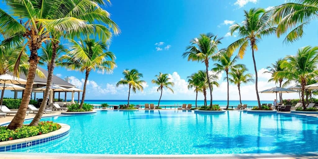 Infinity pool at Everything you need to know about all inclusive resort cabos with palm trees, ocean beyond