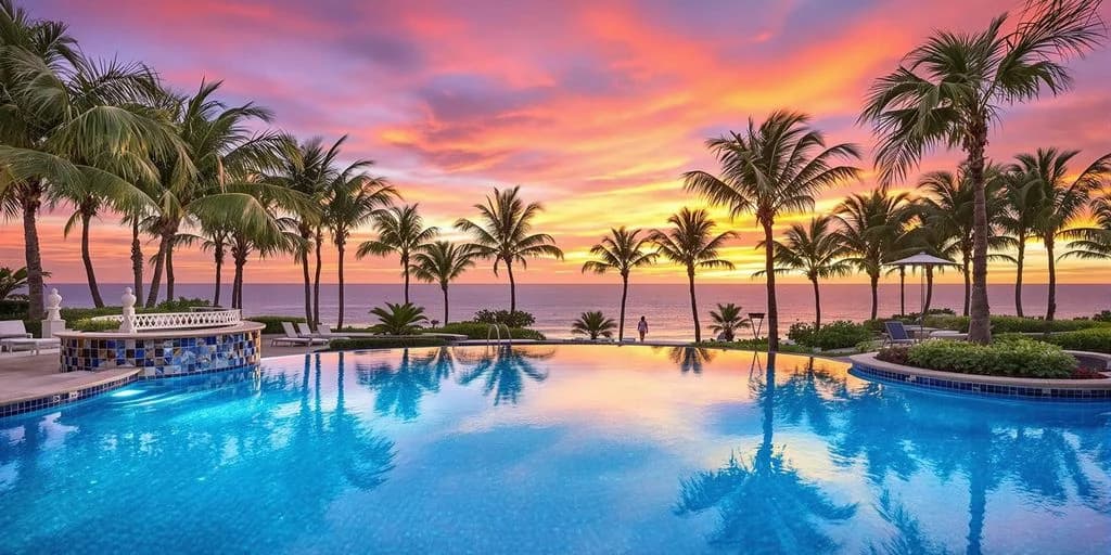 Infinity pool at Everything you need to know about all inclusive resorts in san lucas cabo at sunset, with ocean beyond