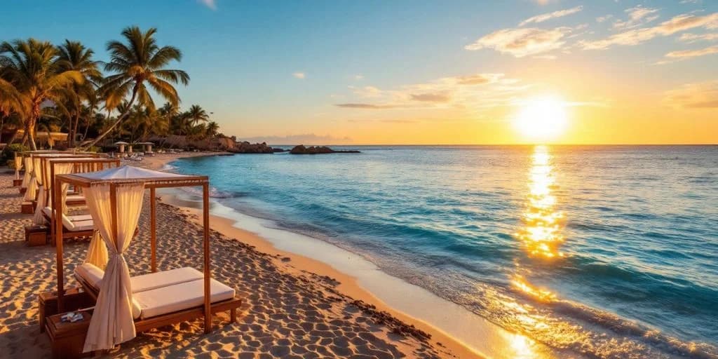 Beach sunset at Experience Bliss at These Must-Visit All-Inclusive Resorts in Cabo San Lucas with calm ocean, rocky coast