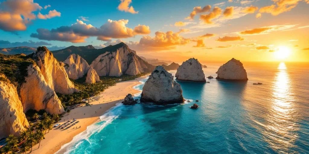 Beach rocks at Exploring San Cabos, the Twin Paradise of Mexico Revealed at sunset, with ocean waves
