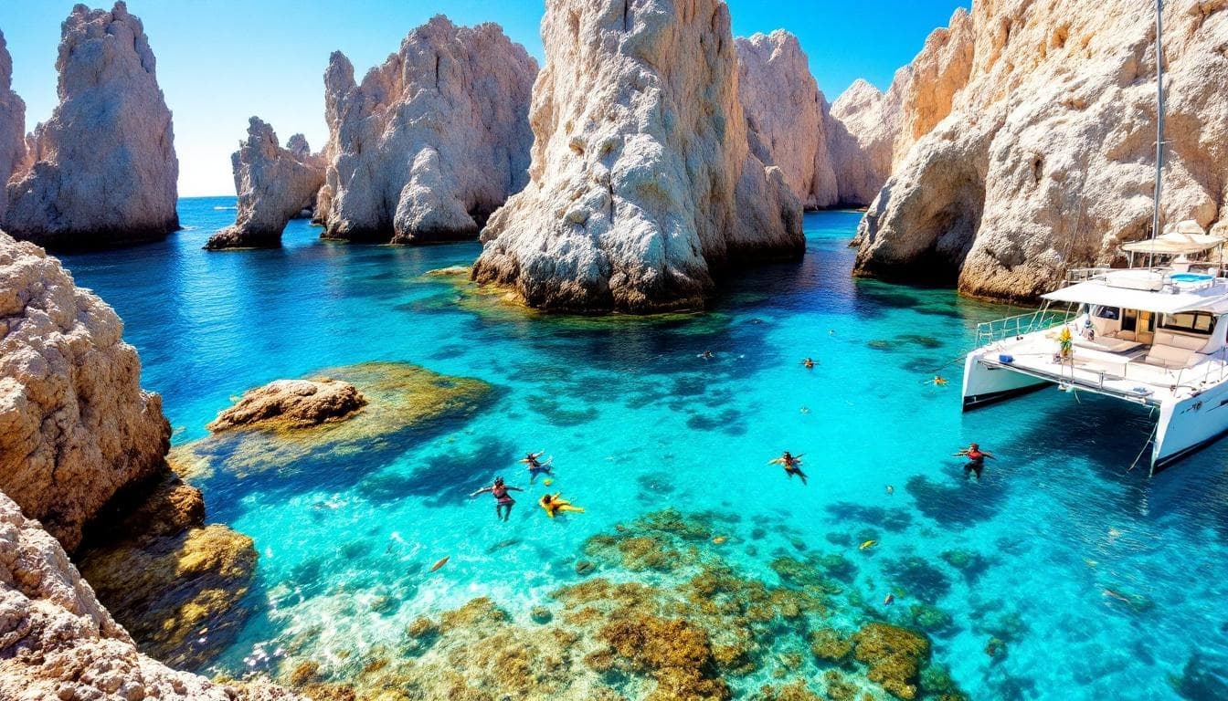 Swimmers snorkeling at Cracking the Code of Cabo: Your First Descent into Baja's Best in clear turquoise water