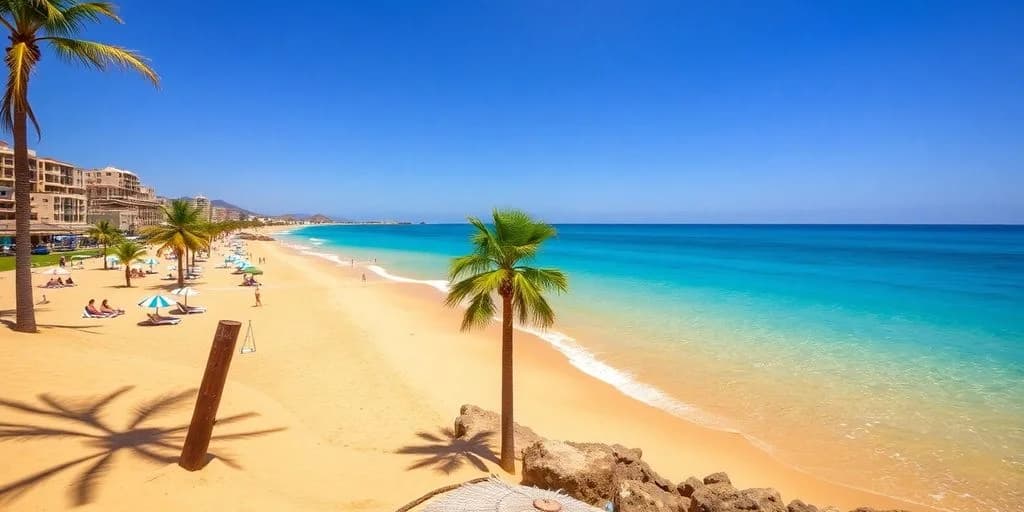 Palm tree at Fly LAX to Cabo San LucasâFares Dropped! on sandy beach, with ocean