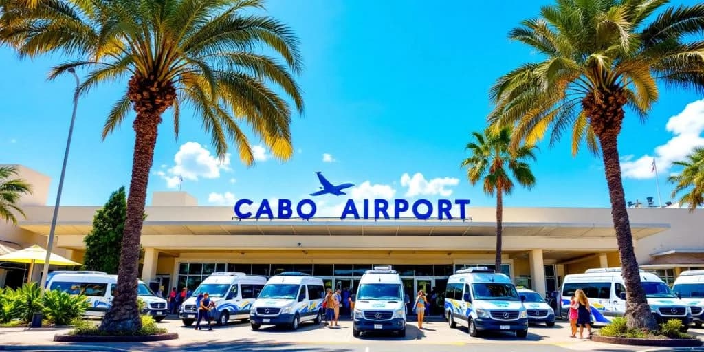Airport sign at How to Navigate Cabo Airport Shuttle Services with palm trees, blue sky