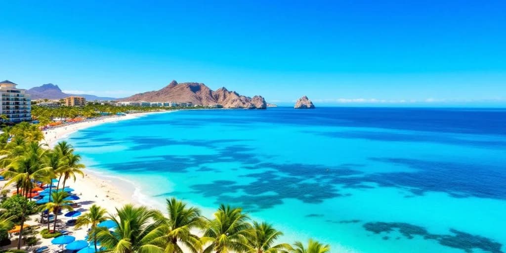 Tropical coastline at How to Plan the Perfect All-Inclusive Trip to Cabo San Lucas with mountains, turquoise water