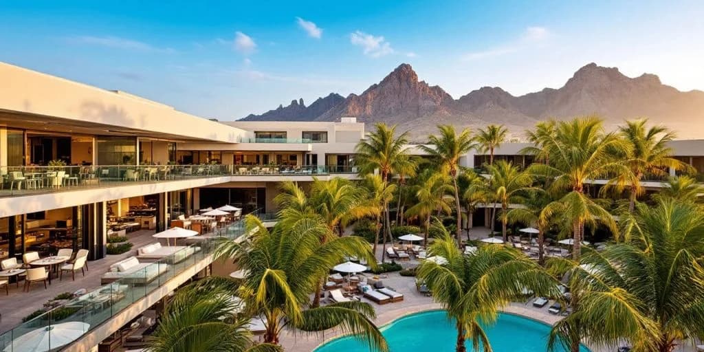 Resort pool area 2 at Inside The Thompson Hotel Cabo, Modern Luxury Redefined with mountains beyond, daytime