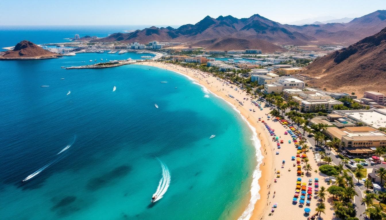 Beach aerial 3 at The Real Deal: Is Cabo Worth It? An Unvarnished Look From a Local with boats, turquoise water