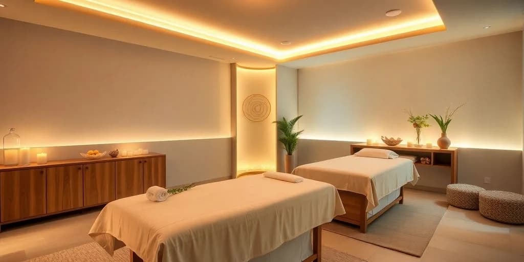 Spa treatment room at Las Ventanas Spa: Treatment List & 2026 Pricing Guide with two beds, warm lighting