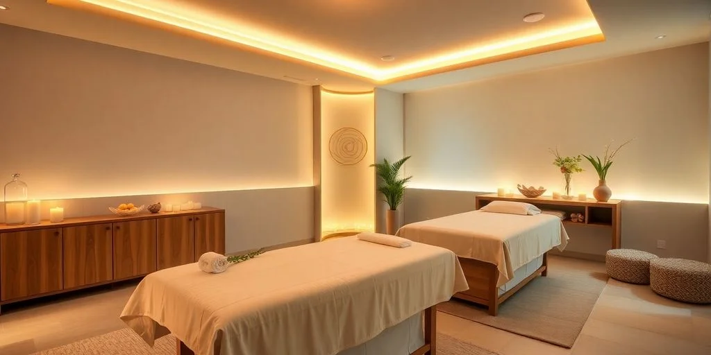 Spa treatment room at Las Ventanas Spa: Treatment List & 2026 Pricing Guide with two beds, warm lighting