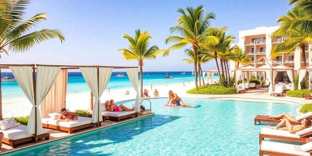 Resort pool at LeBlanc Cabo: ¡El lujo todo incluido que deseas! with cabana, ocean beyond