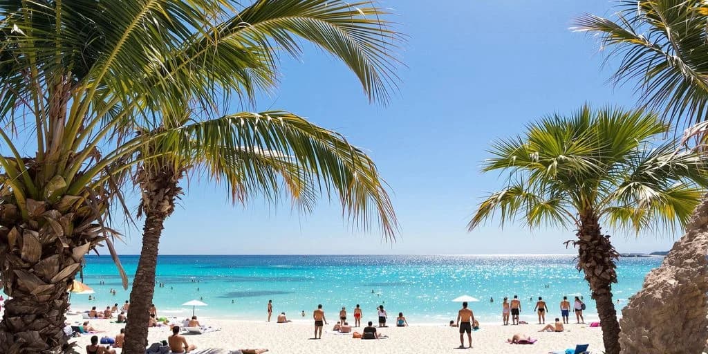 Beach with people at Los Cabos Locals Recommend: What You Need to Know under palm trees, sunny day