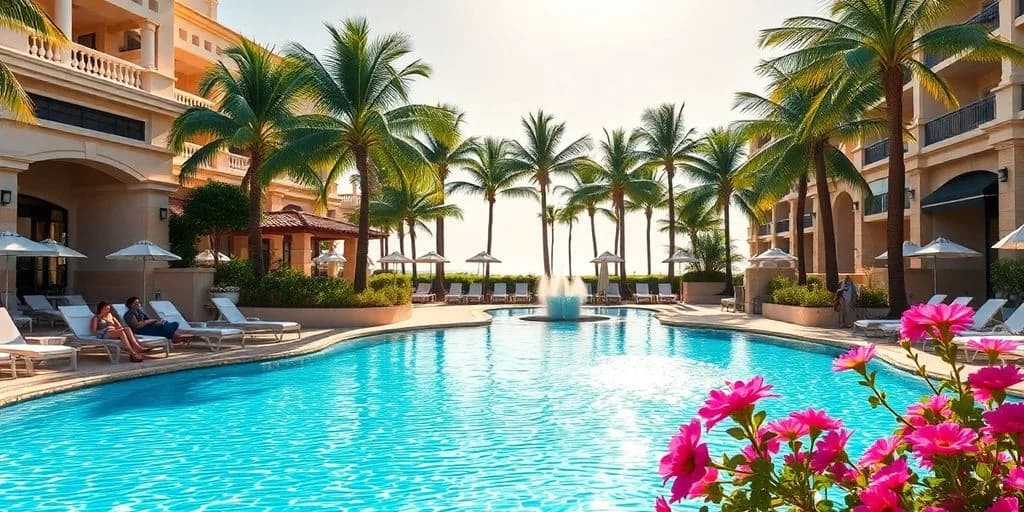 Resort pool 1 at Los Cabos Marquis: ¡Disfruta de la Elegancia Ahora! with palm trees, lounge chairs