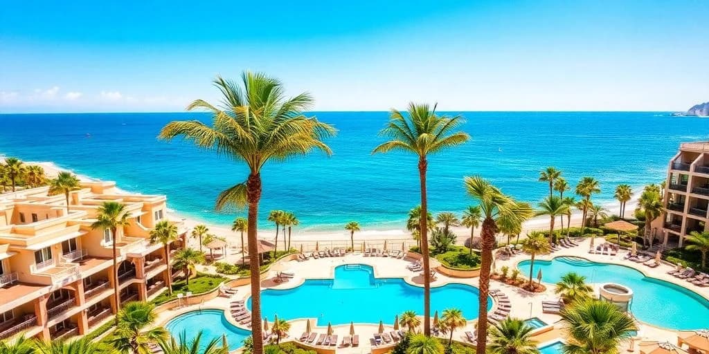 Resort pool 3 at Los Cabos Resorts That Will Leave You Speechless! with ocean and palm trees