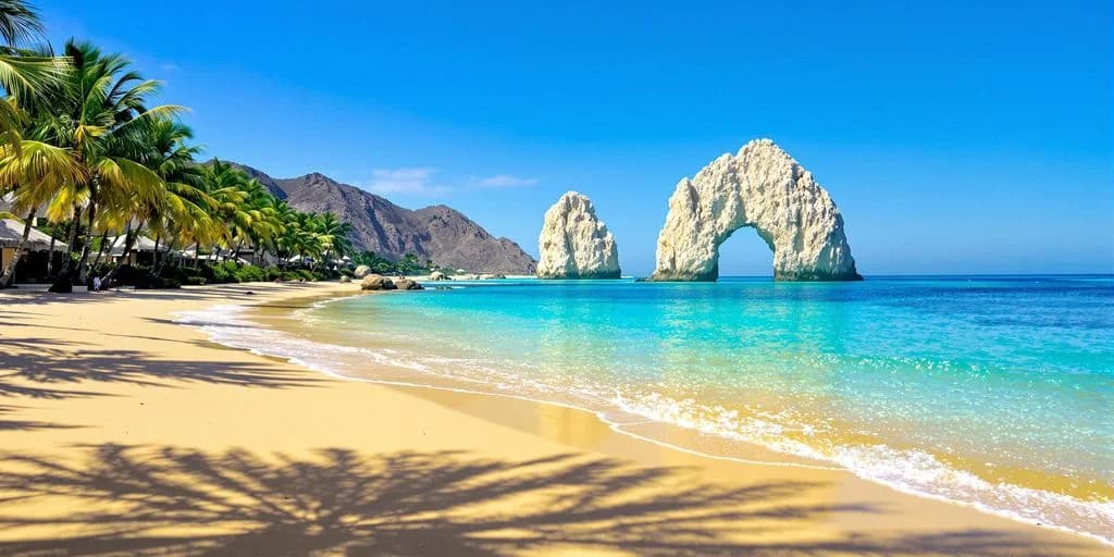 Beach arch rocks at Los Cabos Unfiltered: What You Need to Know with palm tree shadows