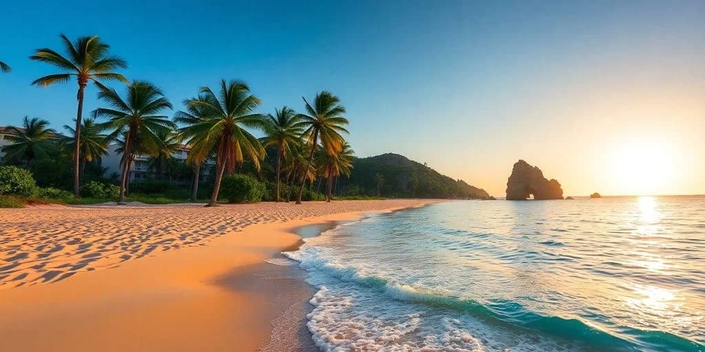 Tropical beach at Luxury and Adventure Await at Playa Grande Cabo with palm trees, gentle waves