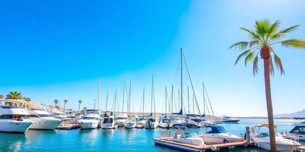 Marina sailboats at Marina Parking in Cabo: Complete Guide many sailboats, clear blue sky