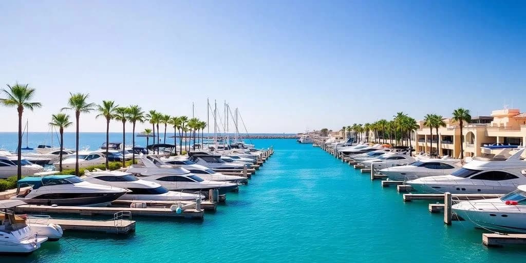 Marina channel at Marina Parking Rates in Los Cabos long channel, palm trees