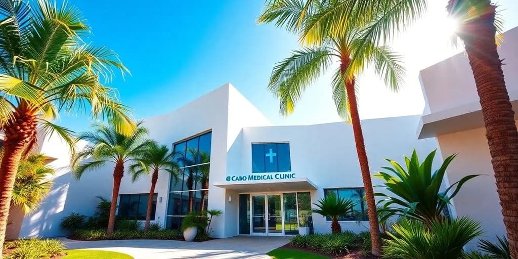 Medical clinic at Medical Clinics in Cabo: Tourist Guide modern building, palm trees