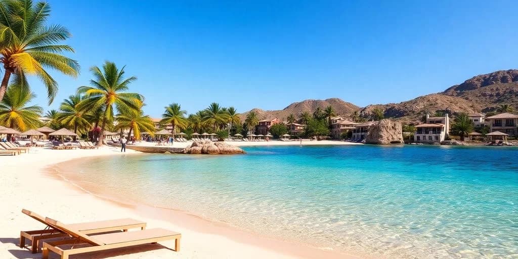 Beach cove at Medical Insurance for Cabo: What to Know with resort buildings, sunny day