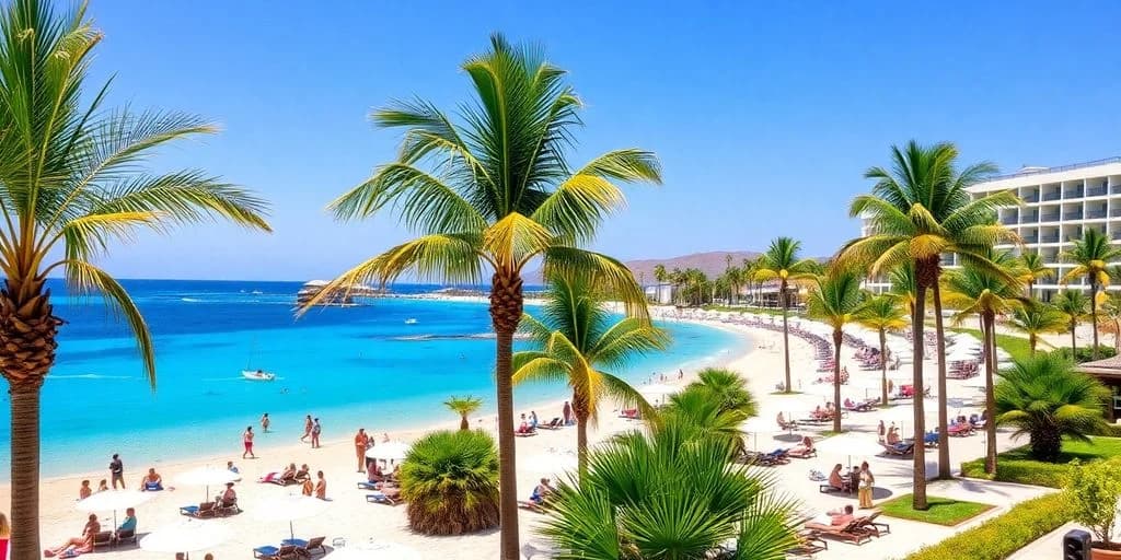 Tropical beach at Medical Tourism in Los Cabos: What You Need to Know with palm trees, sunny day