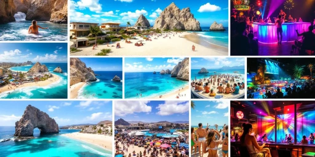 Beach collage at Must-Do Activities in Cabo Mexico, from Beaches to Nightlife multiple scenes, people on beaches