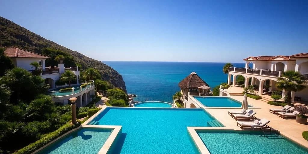 Infinity pools at Palmilla Cabo Is a Resort That Defines Luxury overlooking ocean, clear sky