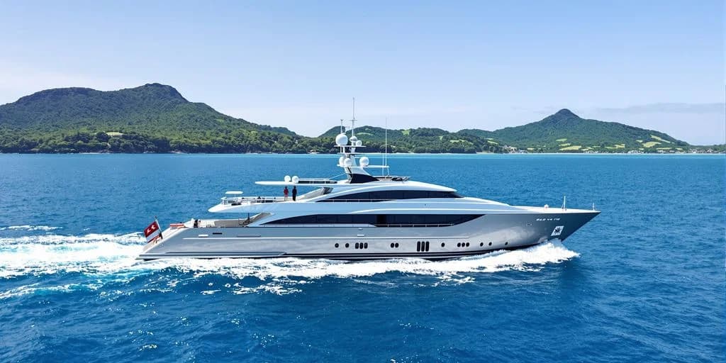 Luxury yacht 2 at Private Cabo Bachelorette Charters for 25 People Starting at $872 with distant green hills