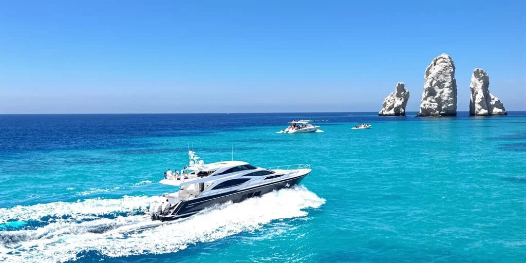 Luxury yacht at Private Cabo Water Sports Tours vs Group Activity Costs cruising on turquoise ocean, sunny day