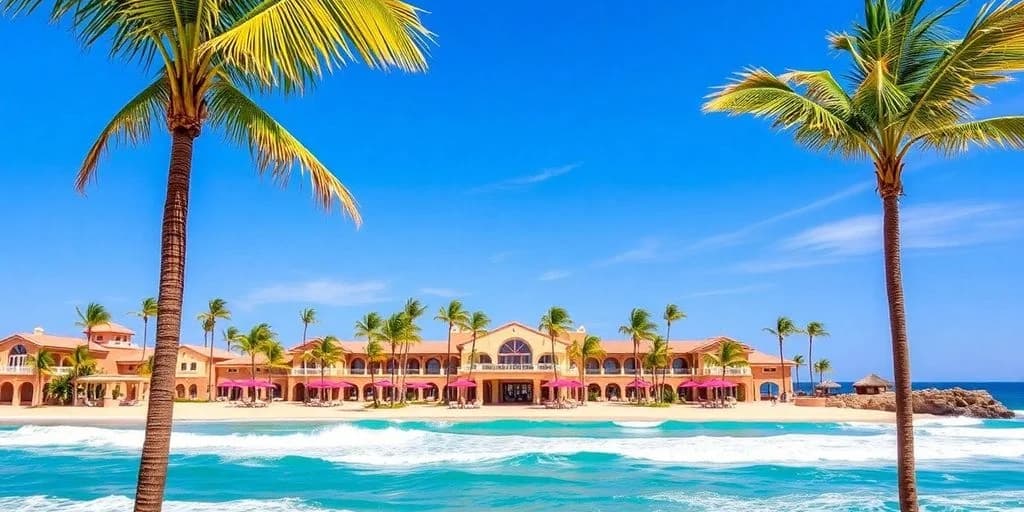 Beach resort at Pueblo Bonito Cabo: Luxury You Can Afford! with palm trees, ocean waves