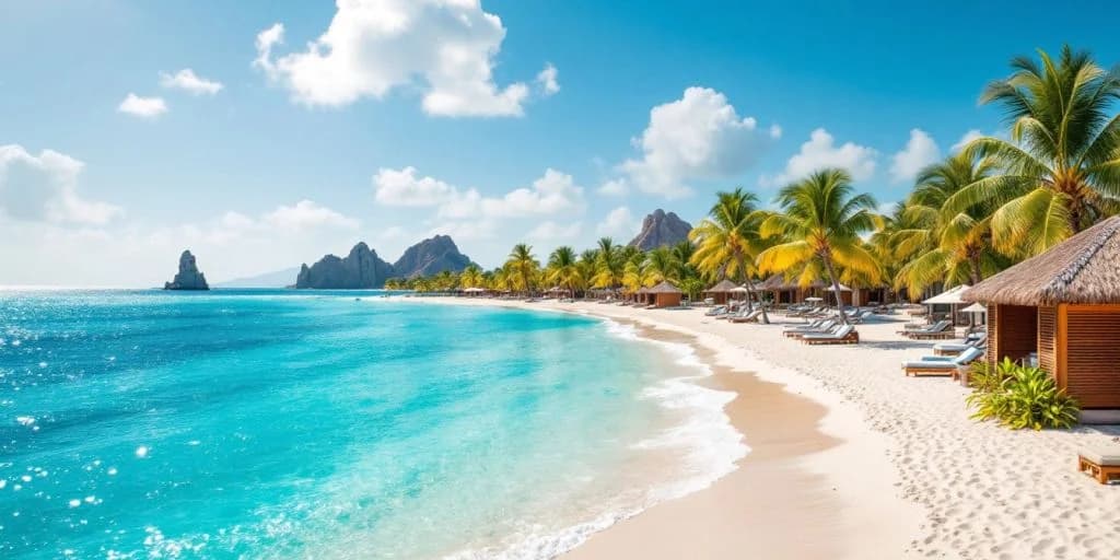 Tropical beach at Ranking the Top Resorts in Cabo for the Ultimate Luxury Experience with palm trees, mountains beyond