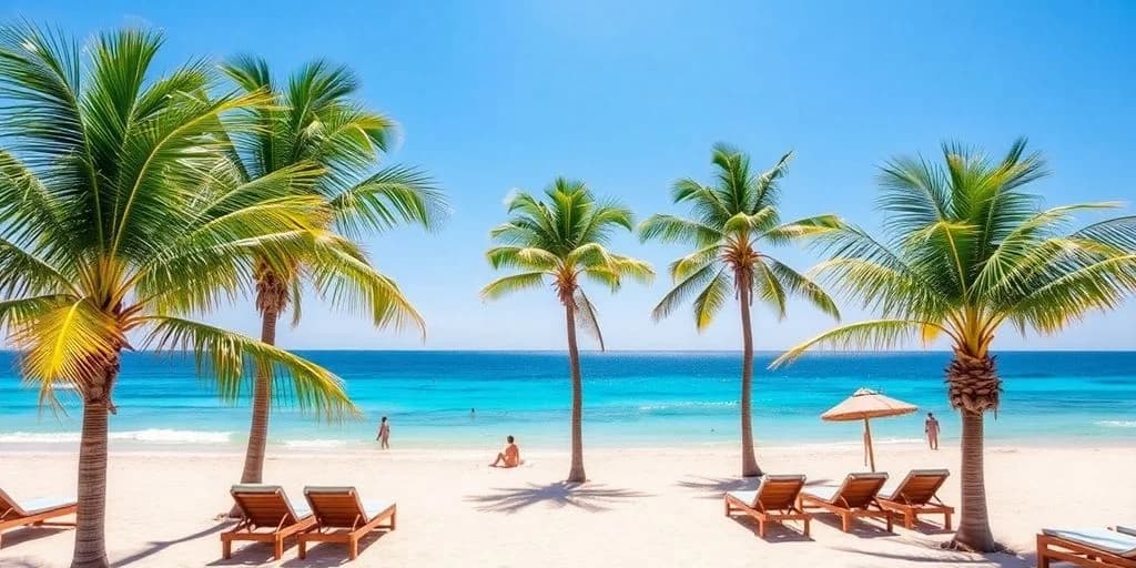 Beach scene 1 at Riu Cabo Specials RevealedBook Now! with palm trees and people