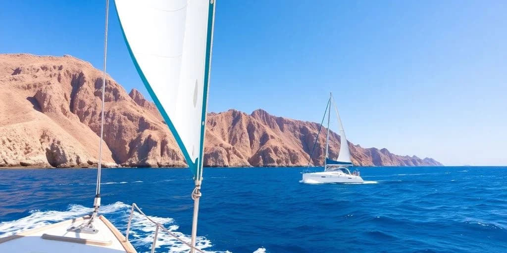Sailboat ocean at Sailing Weather in Los Cabos: Month Guide from a boat, with mountains
