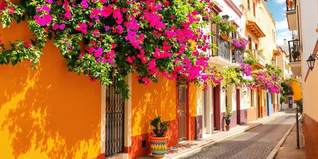 Bougainvillea building at San Jose Del Cabo Hidden Gems: What You Need to Know vibrant pink, on orange wall