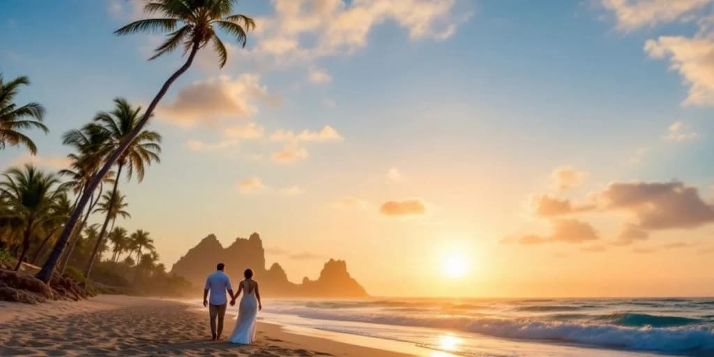 Couple beach at Secrets Cabo San Lucas Is the Ultimate Romantic Getaway walking at sunset, ocean and rocks