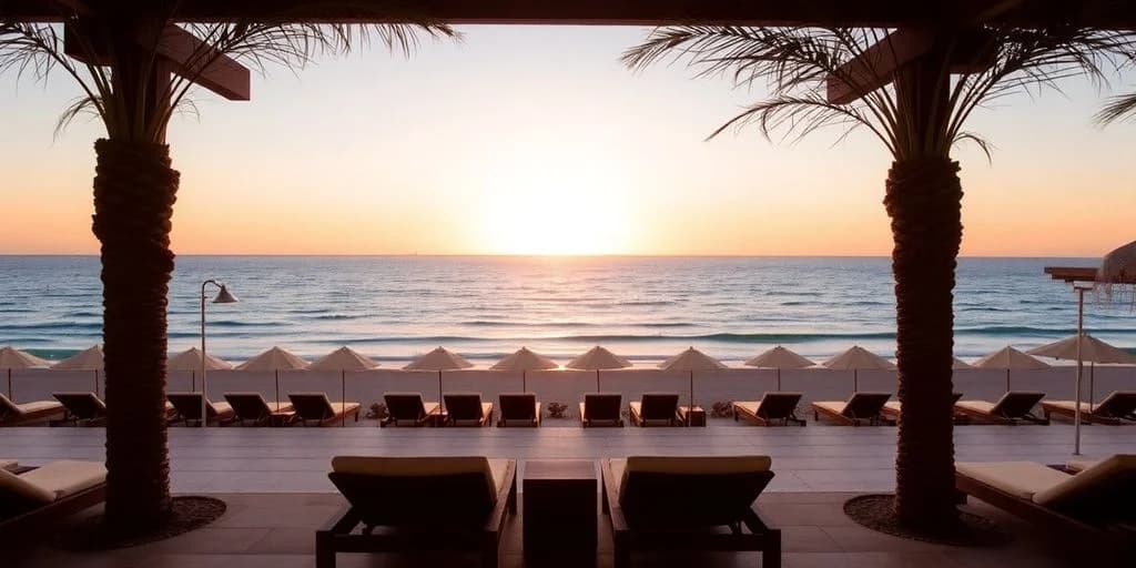 Beach lounge chairs 2 at Secrets Los Cabos Revealed: Adults-Only Paradise! at sunset, ocean view