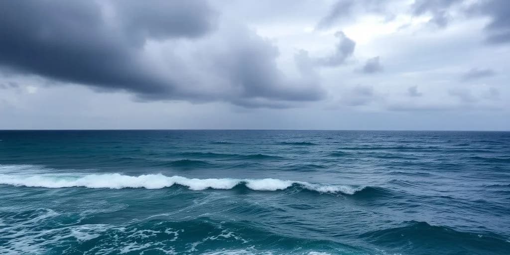 Ocean waves at September Hurricane Risk in Cabo: Historical Data & Tips under cloudy sky