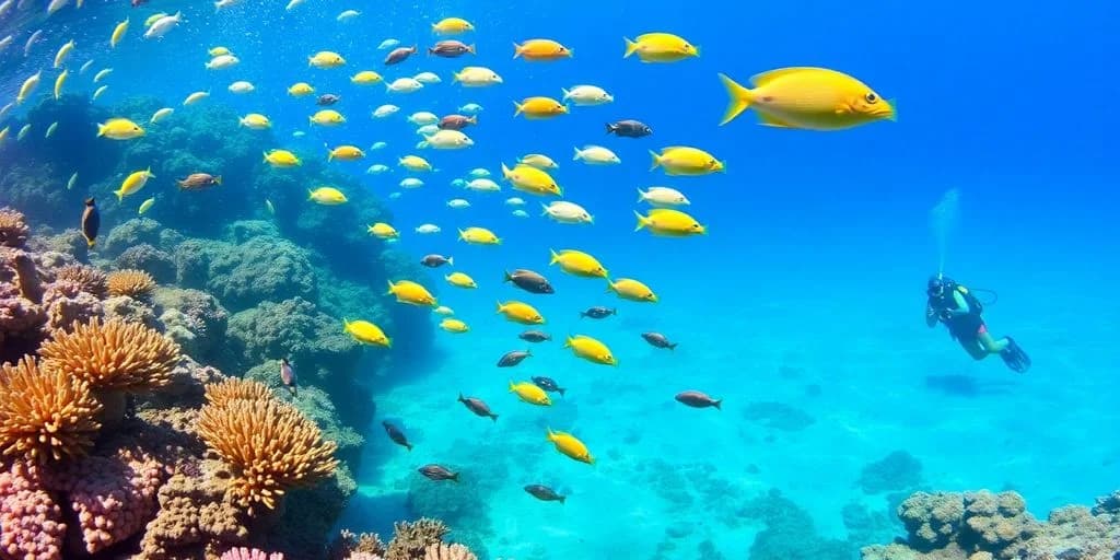 School of fish at Summer Diving in Los Cabos: Site Guide underwater, in blue water
