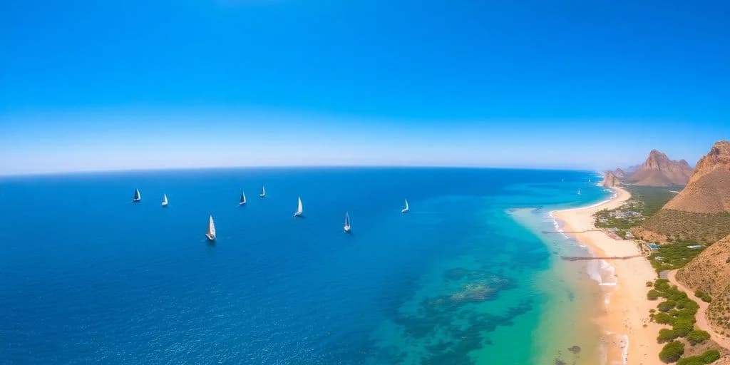 Sailboats at Summer Sailing in Los Cabos: Weather Guide aerial from above, on blue ocean