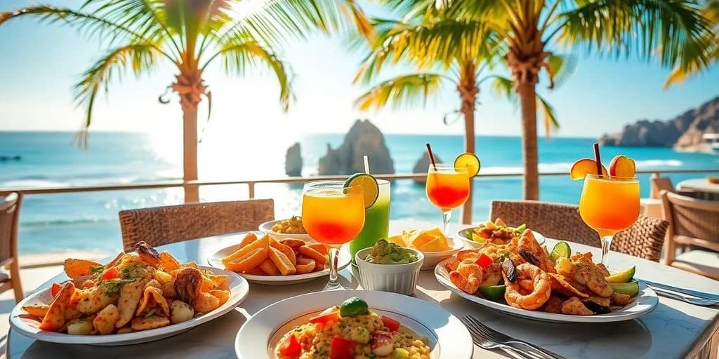 Outdoor dining at The 15 Best Restaurants in Cabo San Lucas for 2026 with drinks, food, ocean view